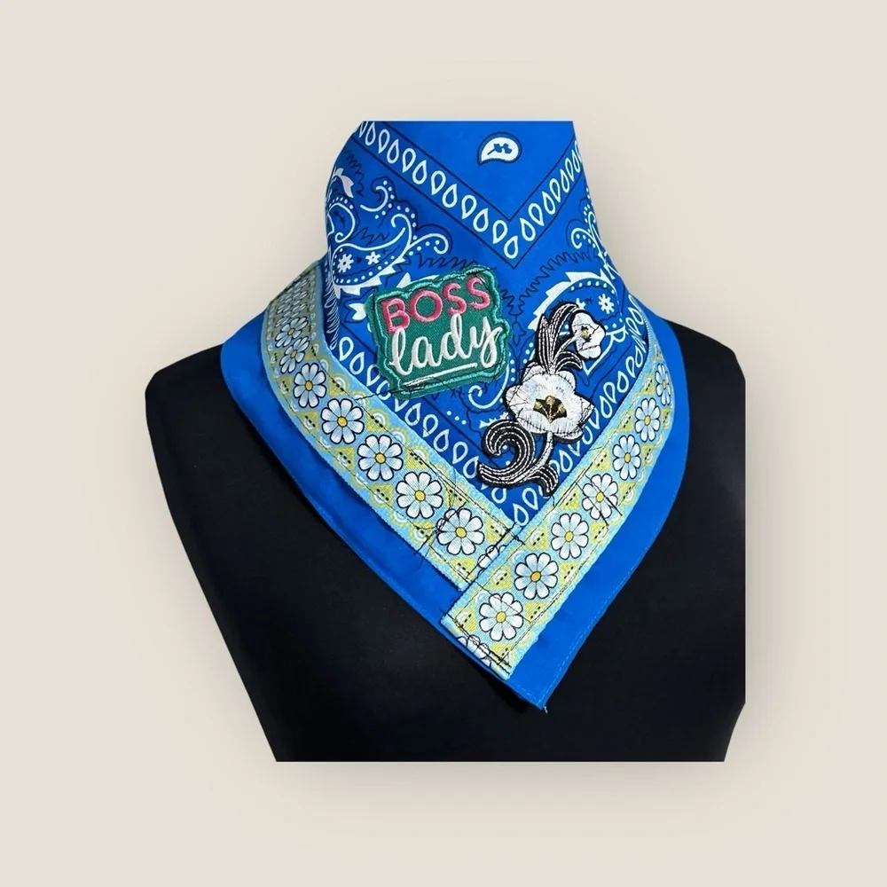 Choker Blue Bandana Cowgirl Collar Scarf Hand Crafted Head Neck Neckerchief